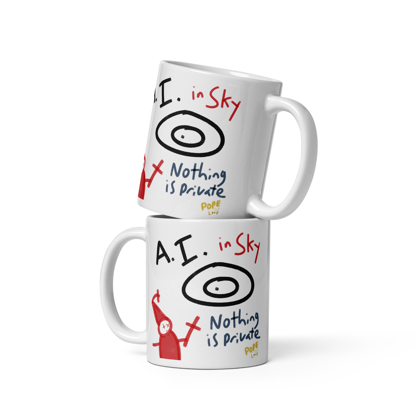 A.I. In The Sky White Glossy Mug - Pope Of Love Tech Commentary Coffee Mug
