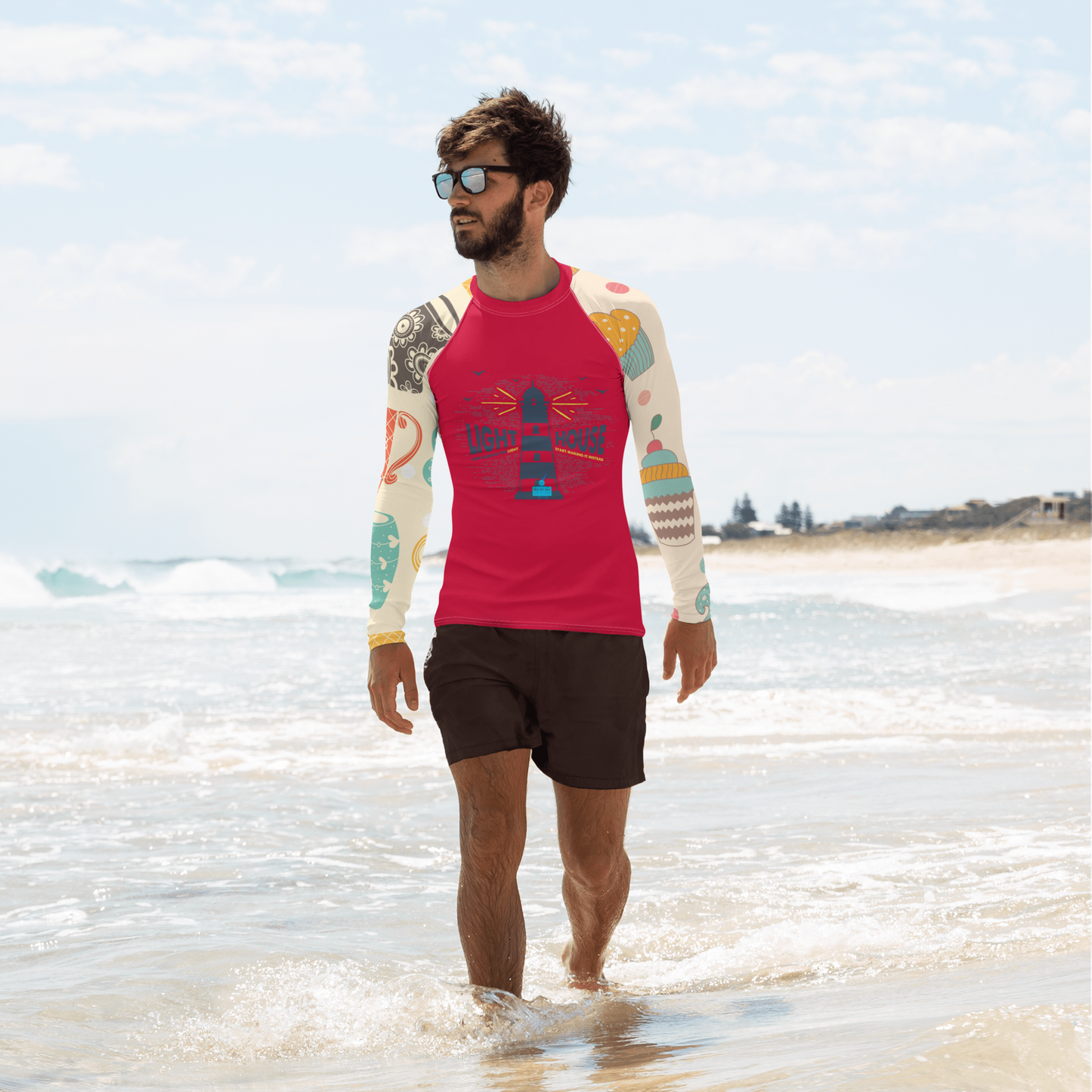 Light Your Way to Fun Men's Rash Guard - Pope Of Love UV Protection Shirt