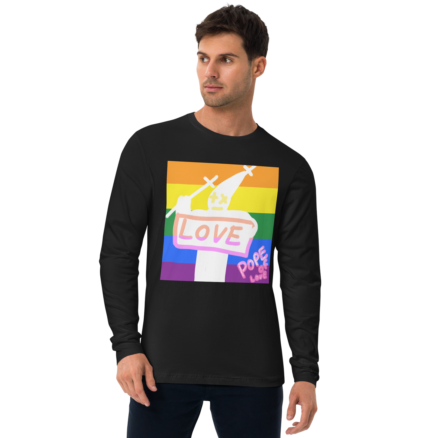 Pride Long Sleeve Fitted Crew - Pope Of Love LGBTQ+ Cotton Shirt