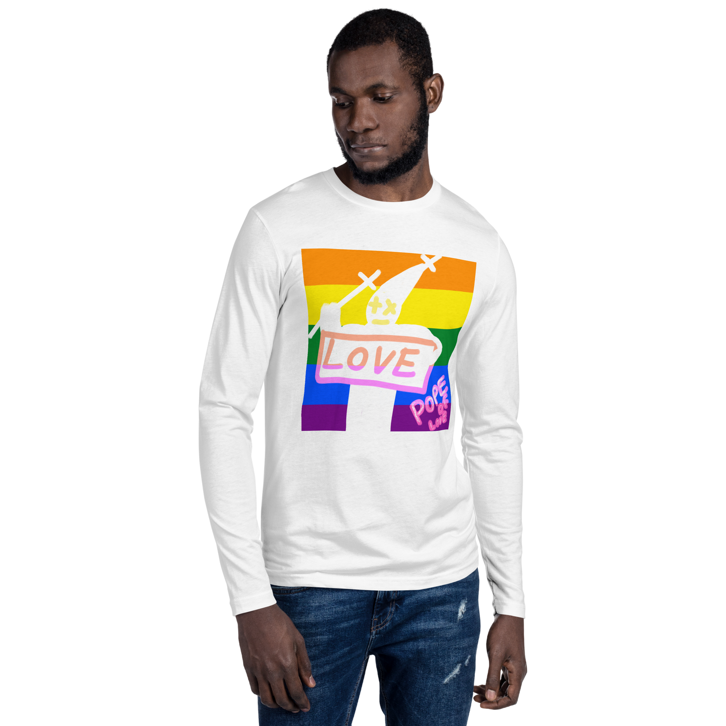 Pride Long Sleeve Fitted Crew - Pope Of Love LGBTQ+ Cotton Shirt