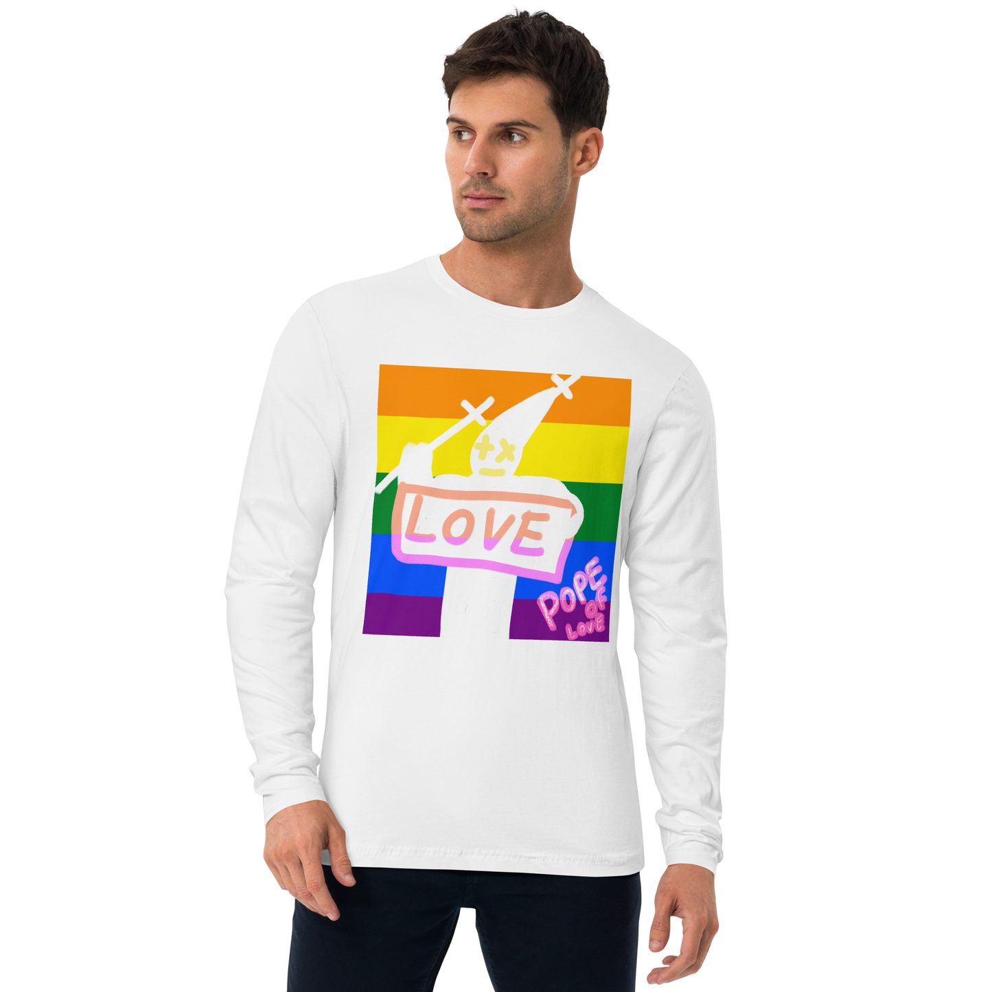 Pride Long Sleeve Fitted Crew - Pope Of Love LGBTQ+ Cotton Shirt