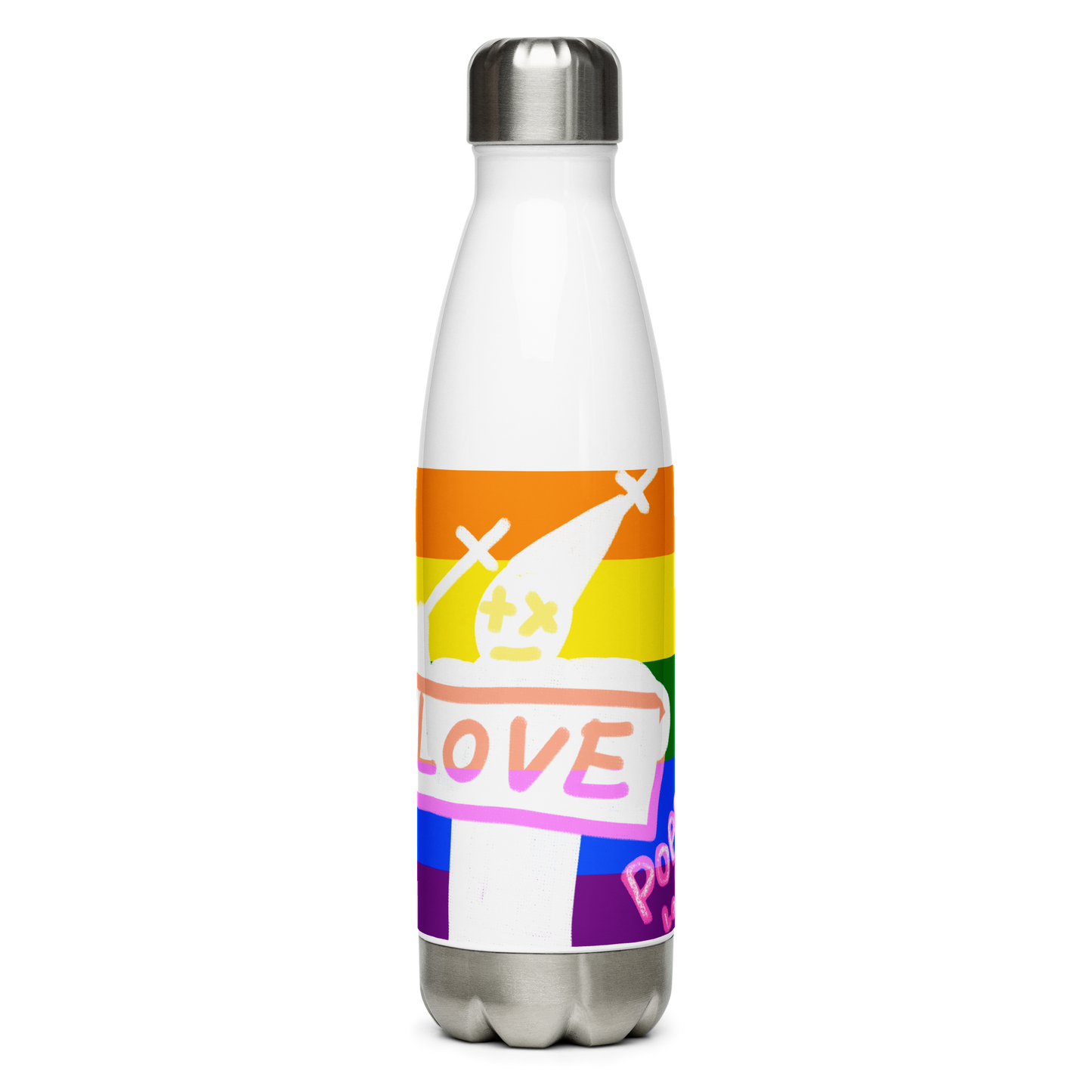 Pride Stainless Steel Water Bottle - Pope Of Love LGBTQ+ 17oz Insulated