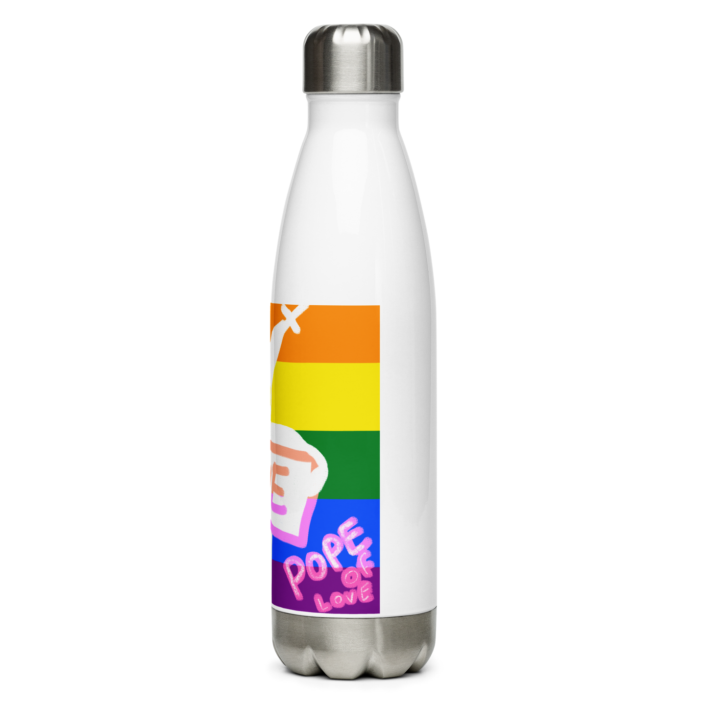 Pride Stainless Steel Water Bottle - Pope Of Love LGBTQ+ 17oz Insulated