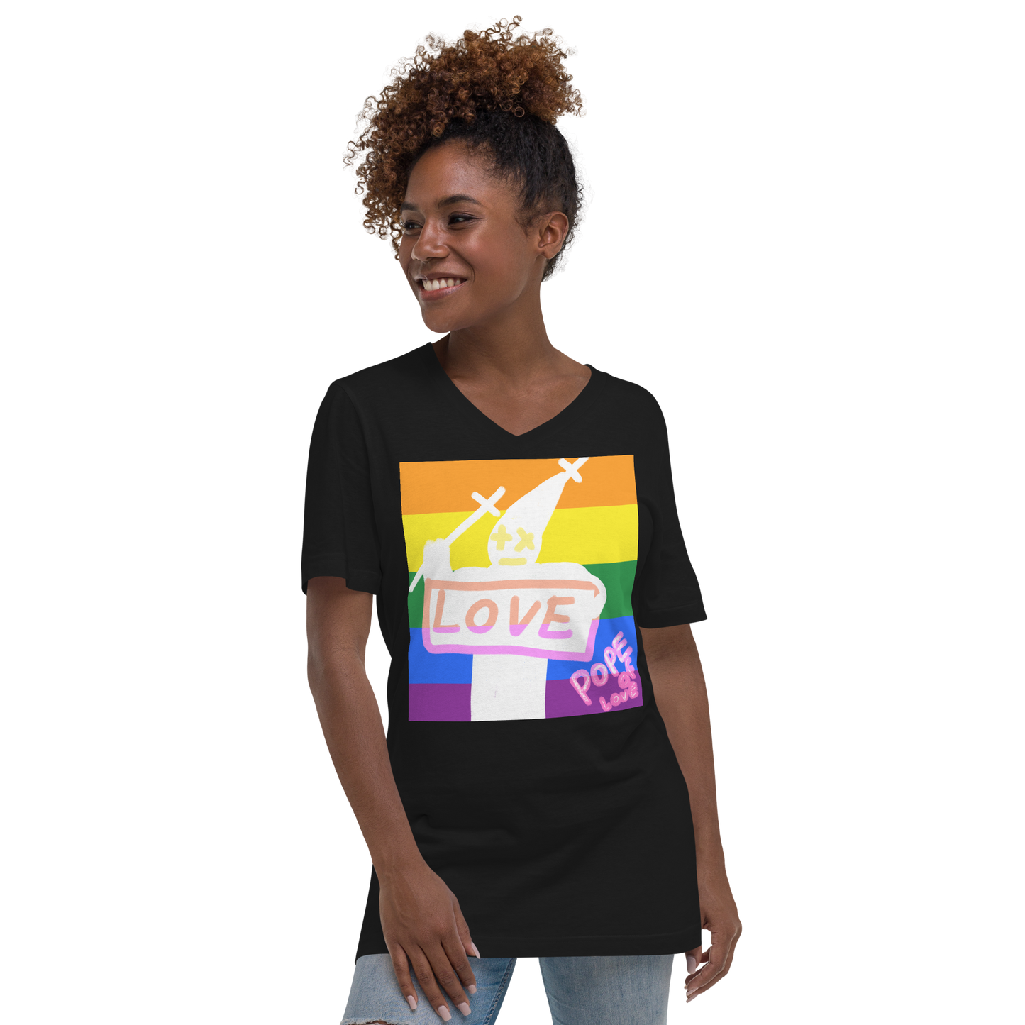 Pride V-Neck T-Shirt - Pope Of Love LGBTQ+ Unisex Short Sleeve