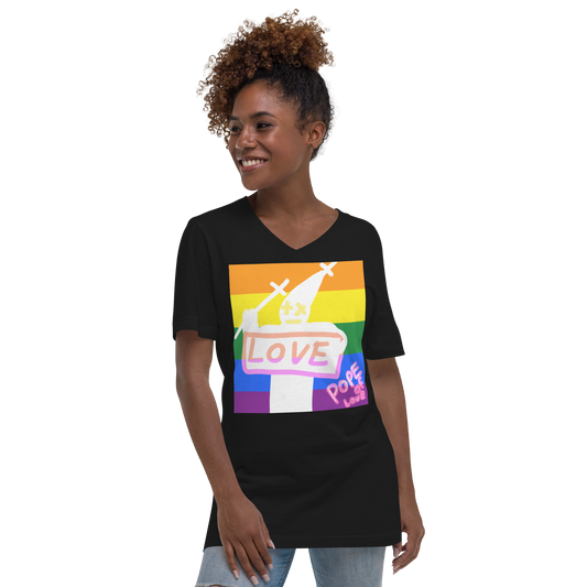 Pride V-Neck T-Shirt - Pope Of Love LGBTQ+ Unisex Short Sleeve