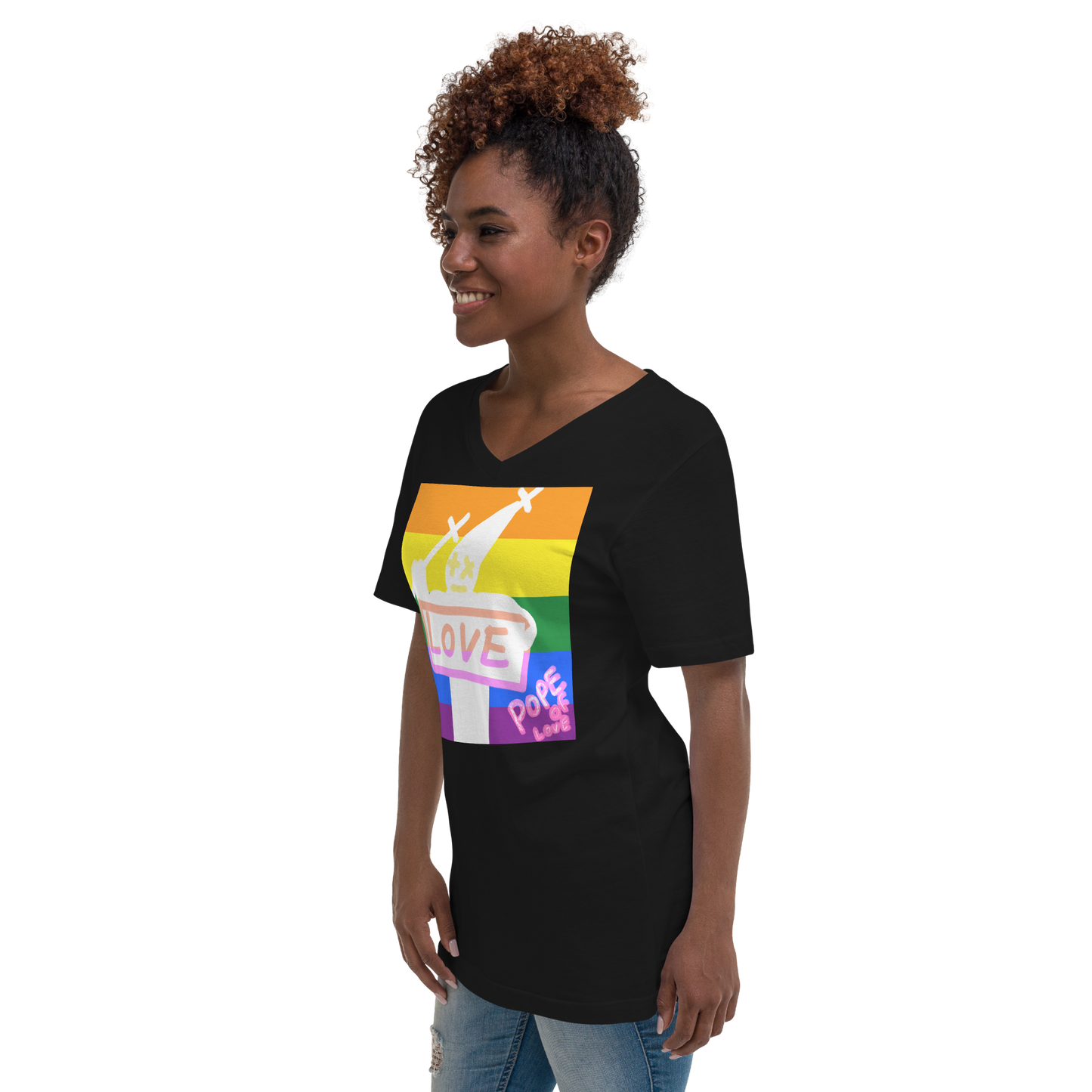 Pride V-Neck T-Shirt - Pope Of Love LGBTQ+ Unisex Short Sleeve