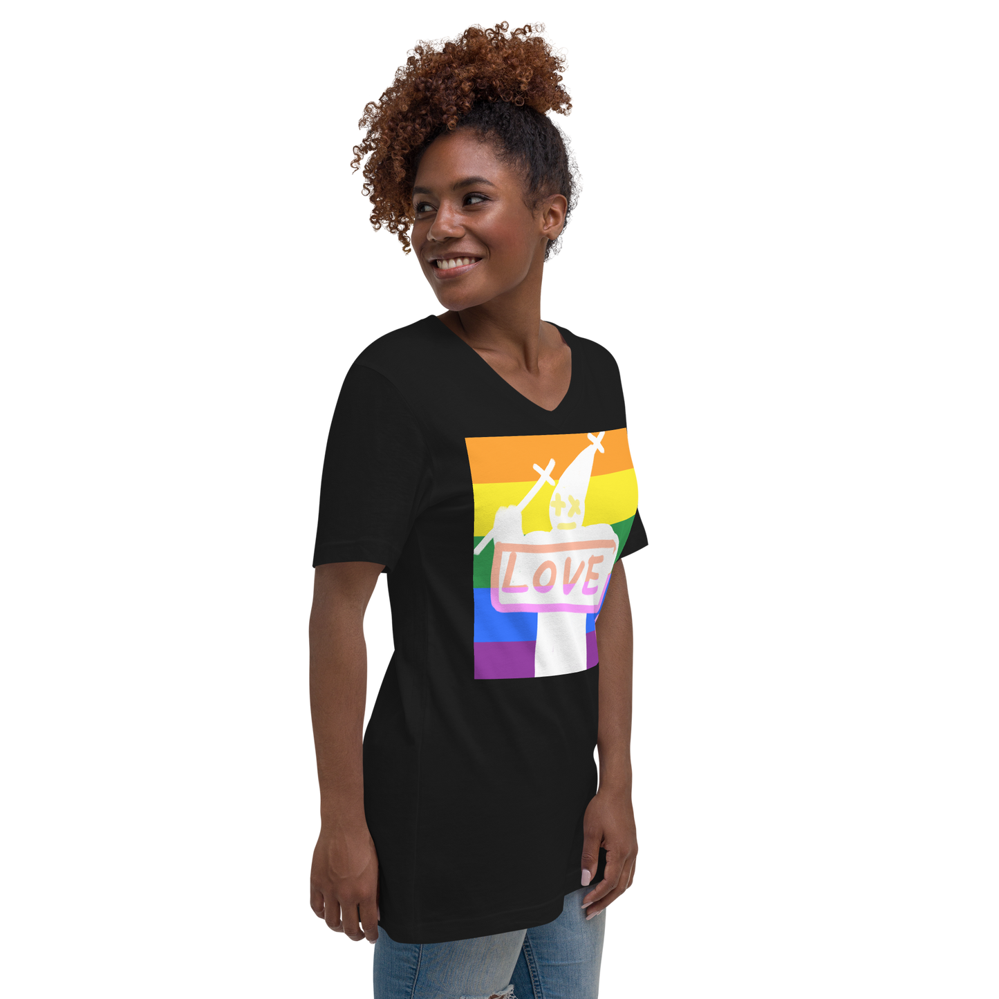 Pride V-Neck T-Shirt - Pope Of Love LGBTQ+ Unisex Short Sleeve