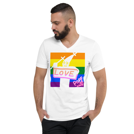 Pride V-Neck T-Shirt - Pope Of Love LGBTQ+ Unisex Short Sleeve