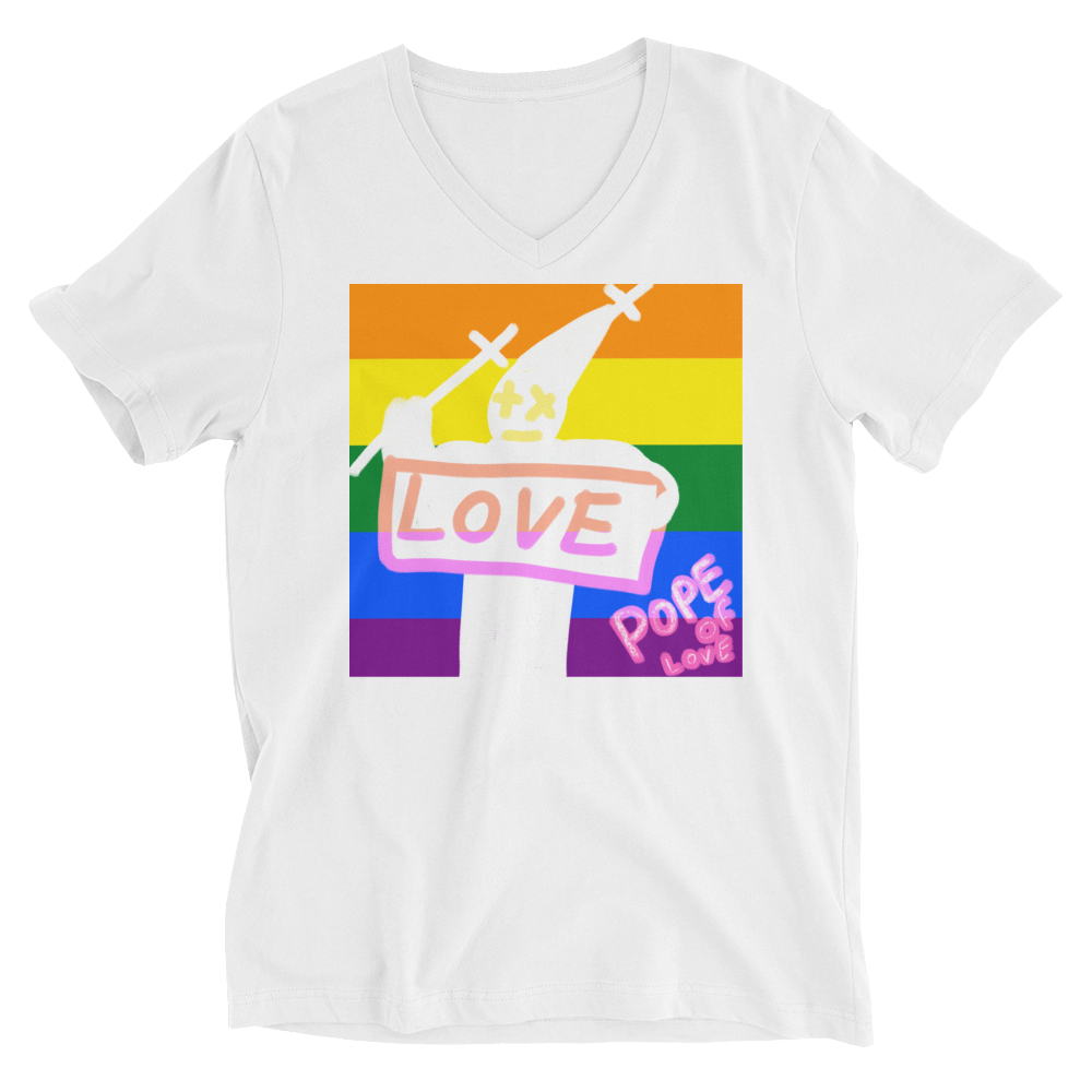 Pride V-Neck T-Shirt - Pope Of Love LGBTQ+ Unisex Short Sleeve