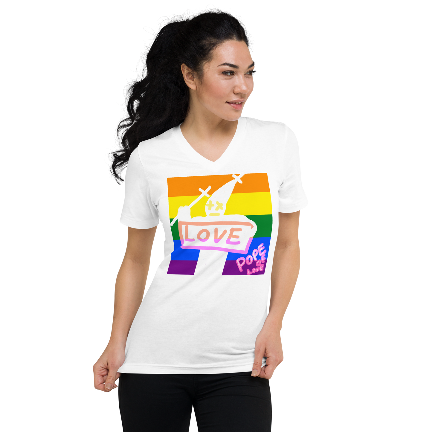 Pride V-Neck T-Shirt - Pope Of Love LGBTQ+ Unisex Short Sleeve