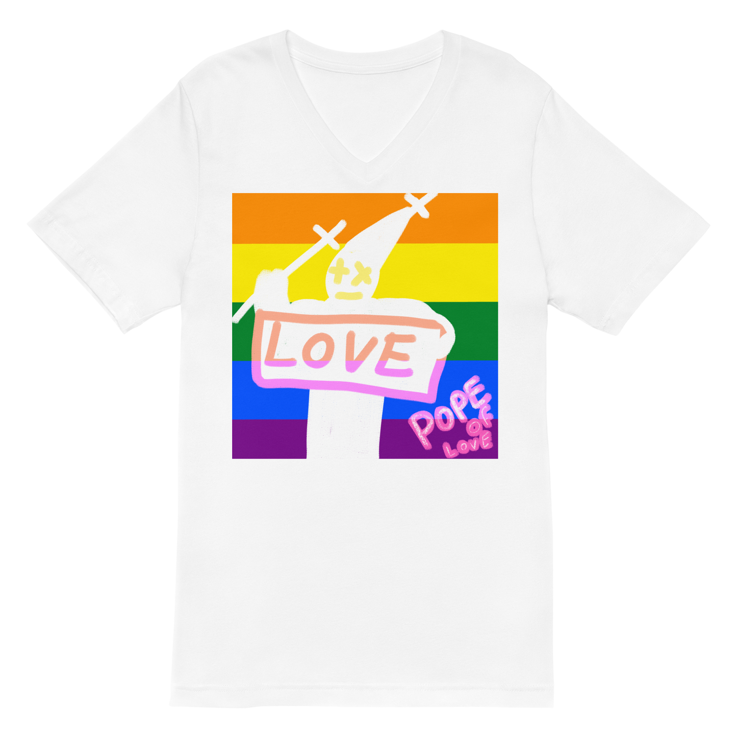 Pride V-Neck T-Shirt - Pope Of Love LGBTQ+ Unisex Short Sleeve