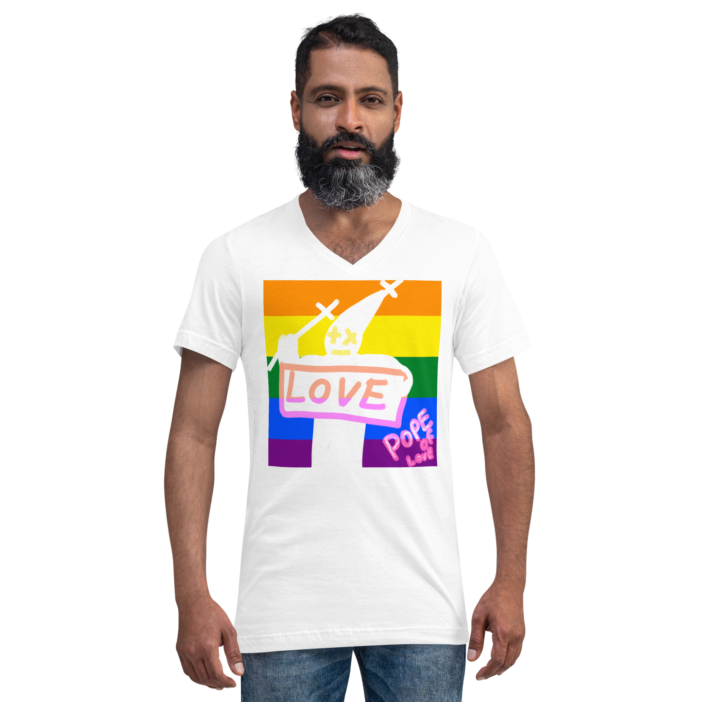 Pride V-Neck T-Shirt - Pope Of Love LGBTQ+ Unisex Short Sleeve