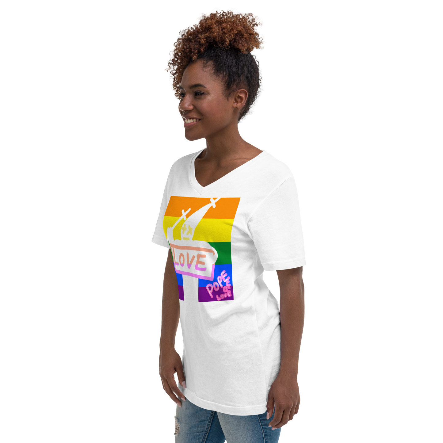 Pride V-Neck T-Shirt - Pope Of Love LGBTQ+ Unisex Short Sleeve