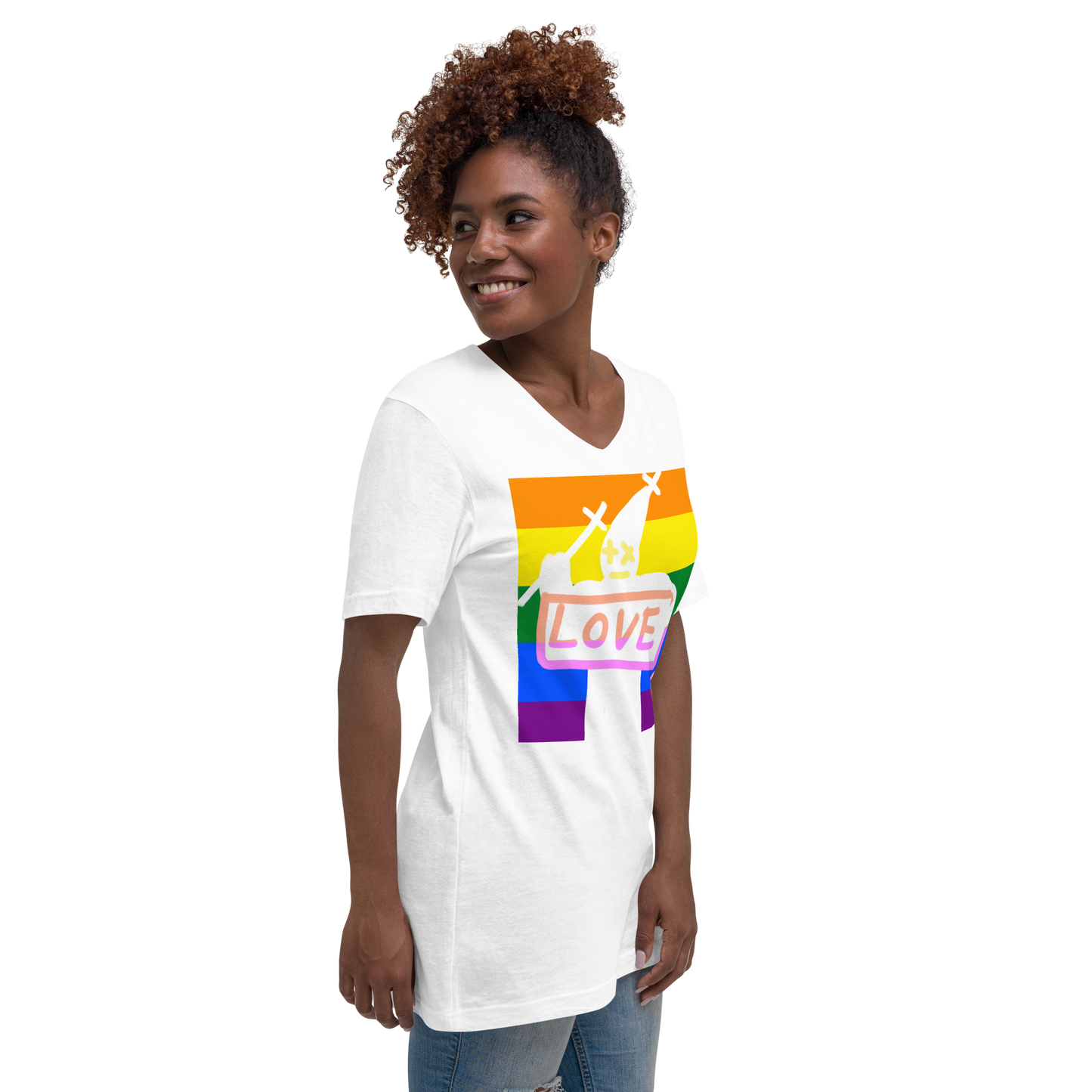 Pride V-Neck T-Shirt - Pope Of Love LGBTQ+ Unisex Short Sleeve